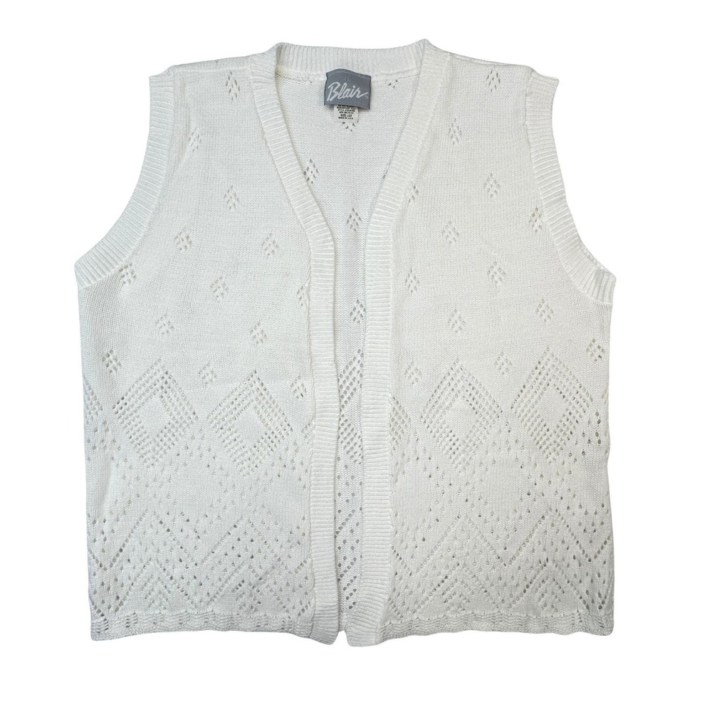 Vintage Blair Knit Vest Open Front Sweater Cardigan White USA‎ Made Large